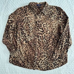 Chaps Cheetah Leopard Animal Print Button Down Blouse Shirt 2X